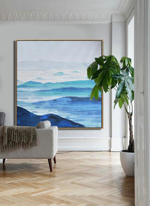 Handmade Large Contemporary Art,Oversized Abstract Landscape Oil Painting,Large Canvas Art,Blue,Gray,White.etc